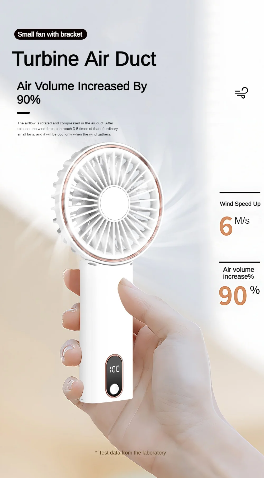 Handheld Ultra Slim Mini Fan Portable USB Charging Halterneck Digital Display Foldable Desktop Small Fan