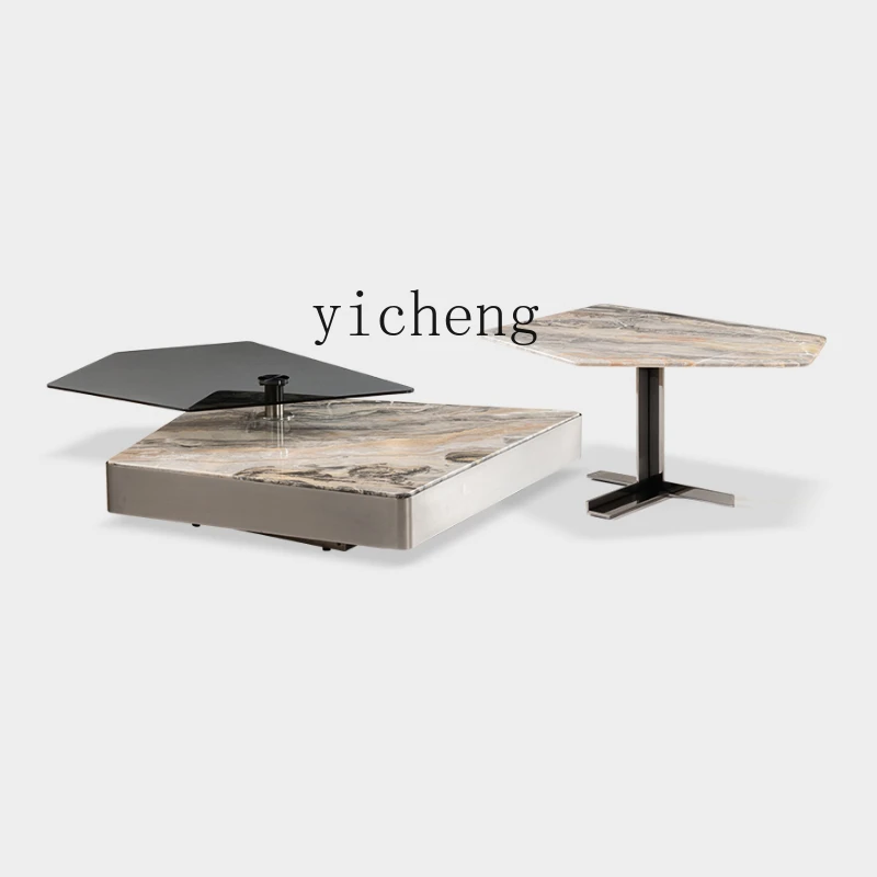 Zf Italian-Style Light Luxury Special-Shaped Marble Tea Table Combination Rotary Multifunctional