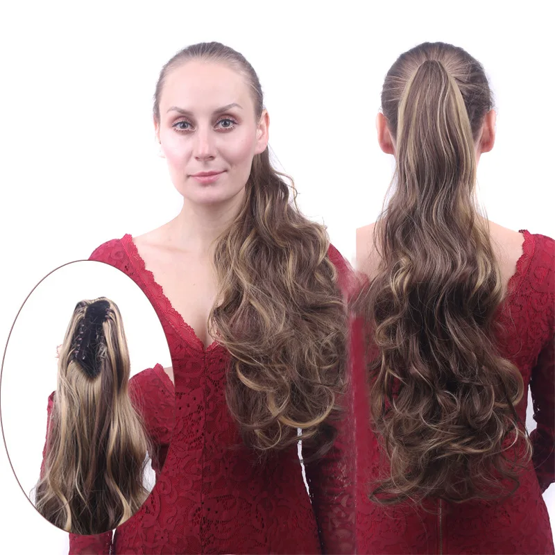 Long Wavy Synthetic Ponytail Clip in Hairpiece Voluminous Curly Extension for Women Claw Clip on High Pony Big Wave Cosplay