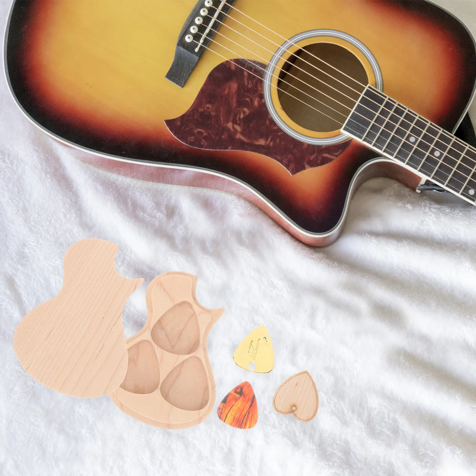 

Набор из 1 деревянного футляра для гитарных медиаторов в форме гитары для акустических, электрических, басовых и джазовых гитар, средней, тонкой и толстой толщины, с возможностью индивидуальной персонализации