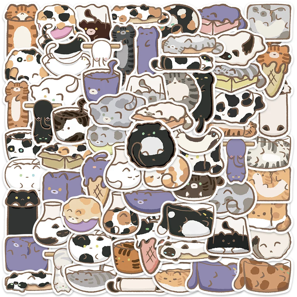 68pcs Cartoon Liquid Kitten Stickers For Water Bottle Laptop Suitcase Skateboard Guitar Waterproof DIY Animals Decals Stickers