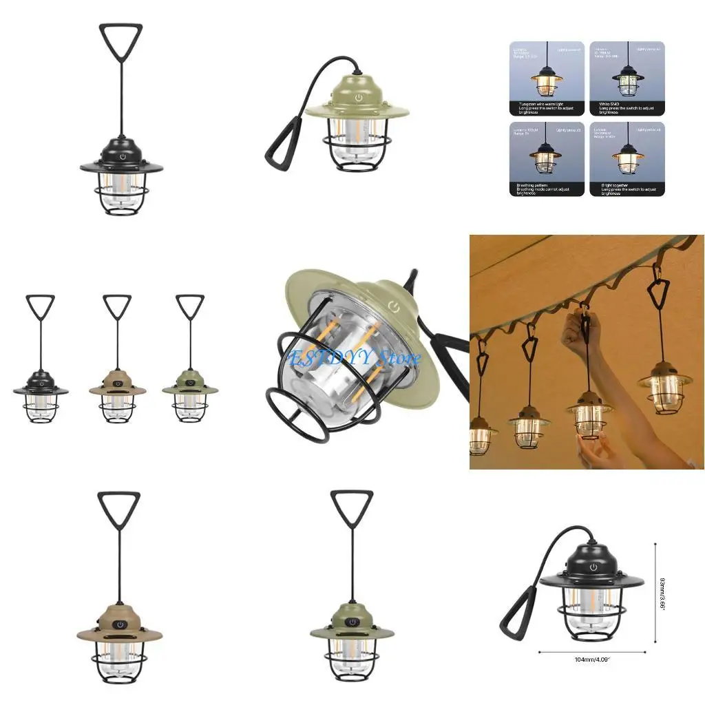 

G6DE Rechargeables Hangings Camping Lamp Integrated Light Four Lighting Modes LED Flashlight Camping Tent Lamp for Outdoor