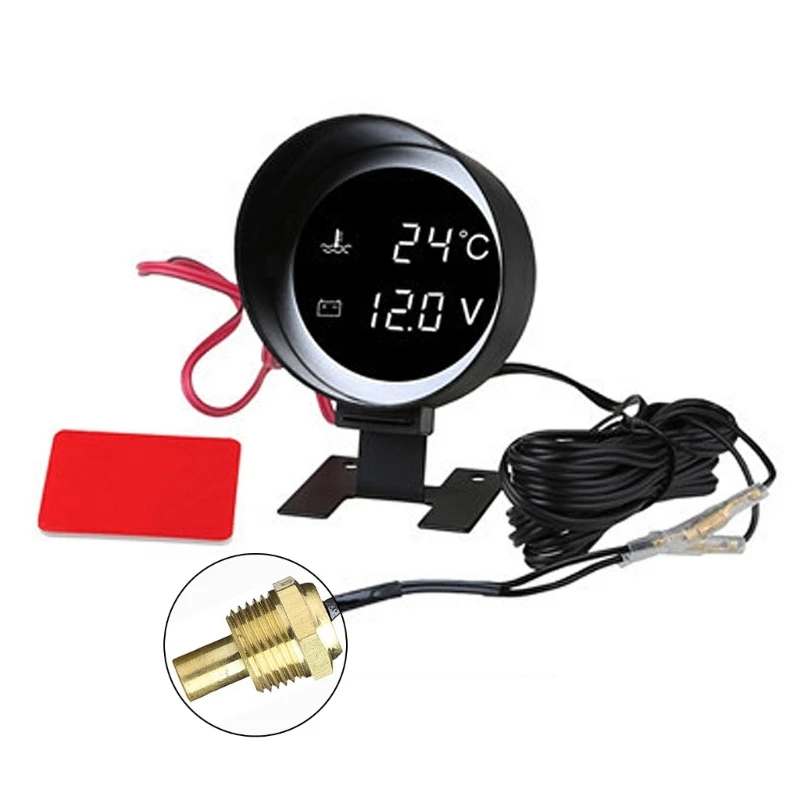 12/24V Car LED Voltmeter Water Temperature Gauge Meter & 8/10/12/14/16/17/21mm 2 in 1 Digital Gauge for Car Truck GTWS