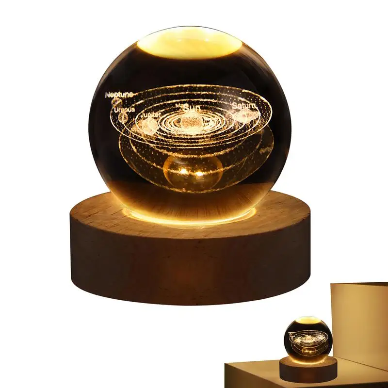 

Crystal Ball Night Lights Creative Glowing Planet Galaxy Elk Night Lamp with Wooden Base Tabletop Decorations Bedside Light