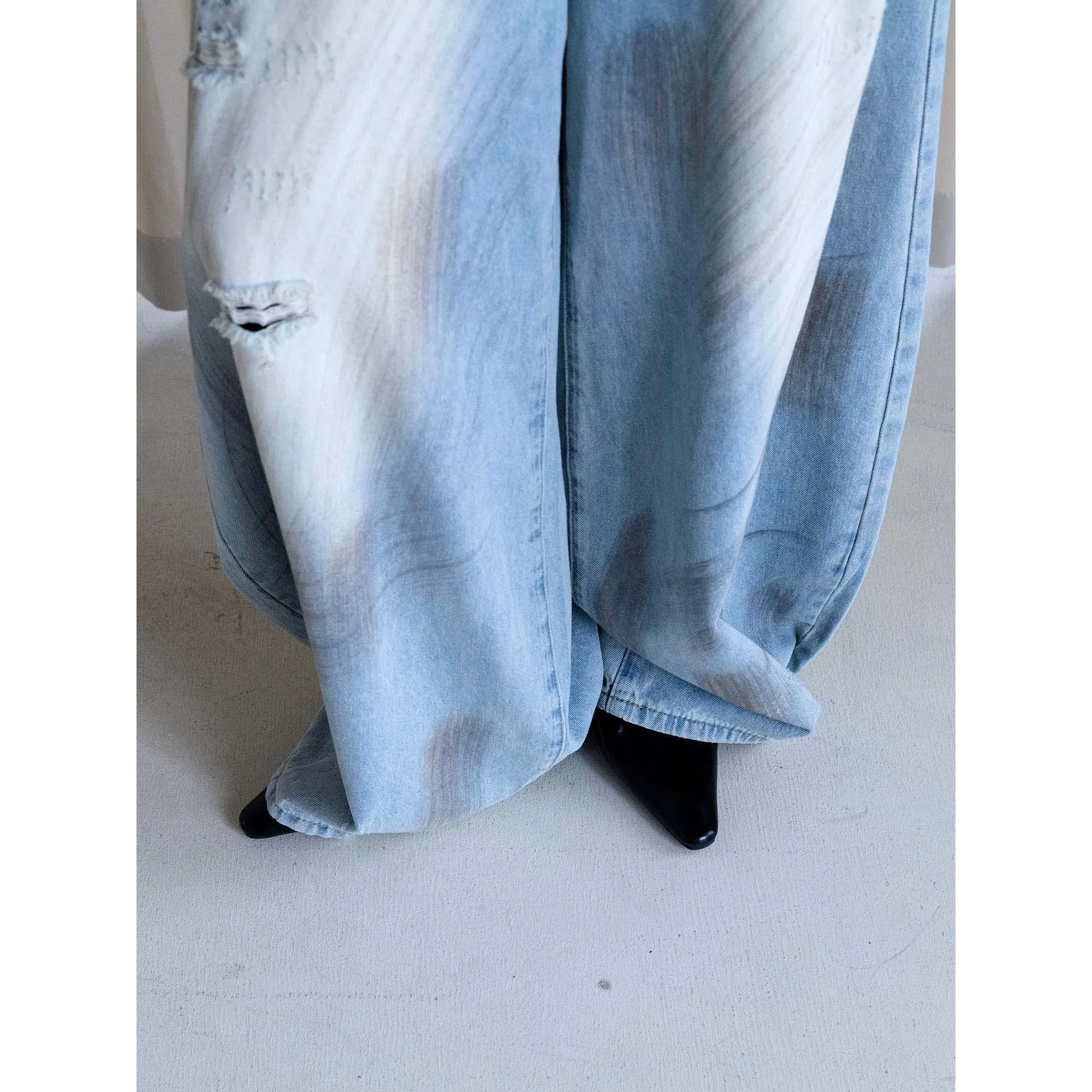 FANAN Women Vintage Washed Distressed Ripped Wide Leg Jeans Flip Waistband Baggy Oversized Loose Denim Trousers Streetwear Pants