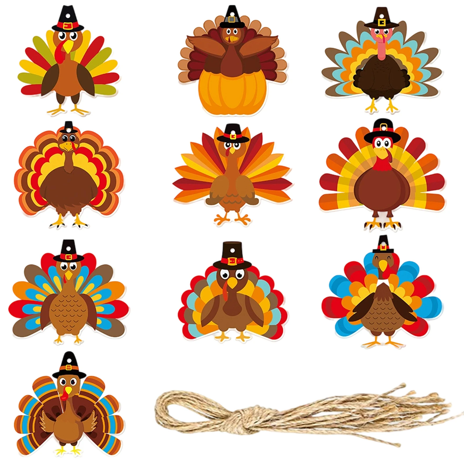10Pcs Thanksgiving Day Hanging Ornaments Creative Turkey Decor Fall Party Supplies for Home Office