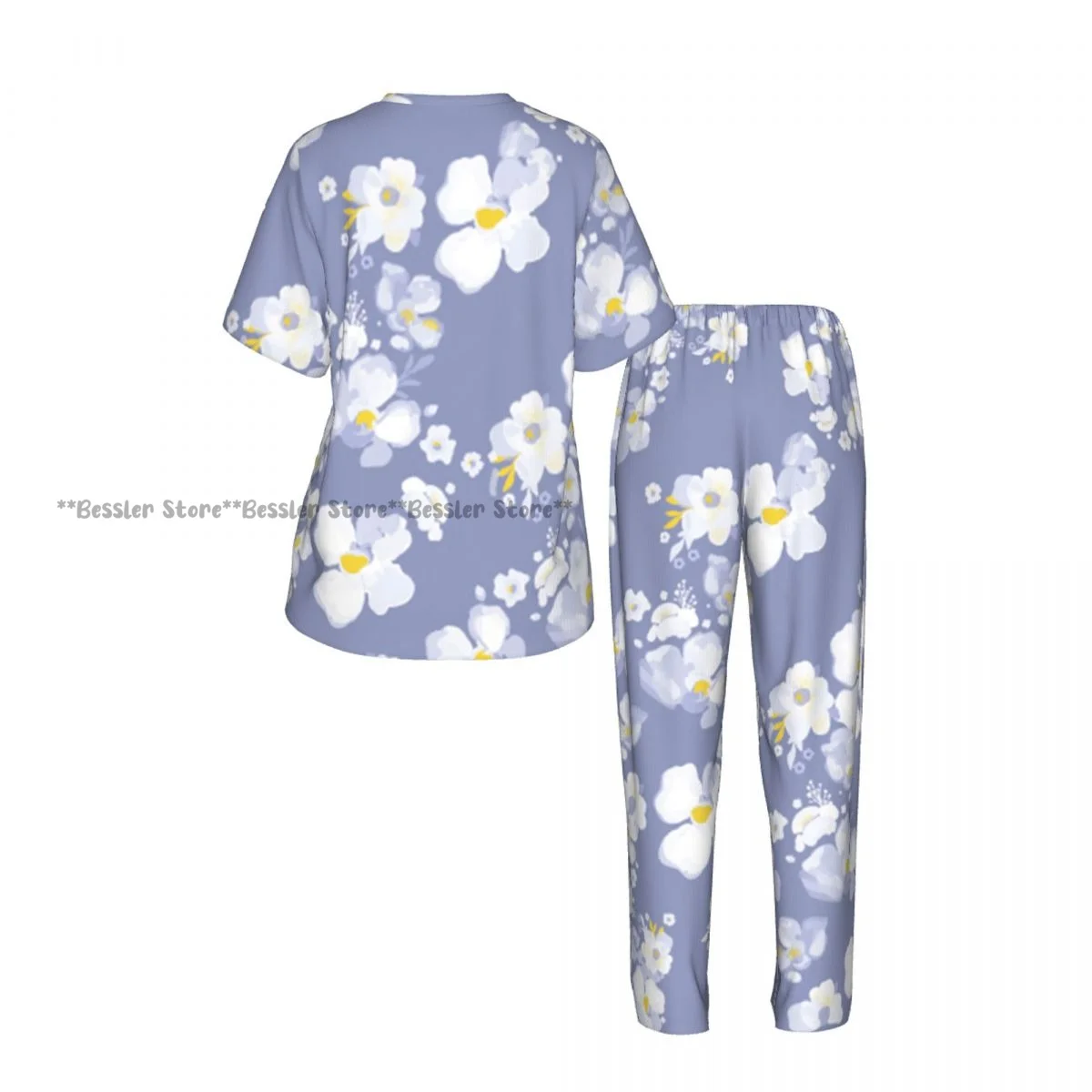Women's 2-piece set Delicate Daisy Floral Pajamas Short sleeved Top and Pants Sleepwear view 3
