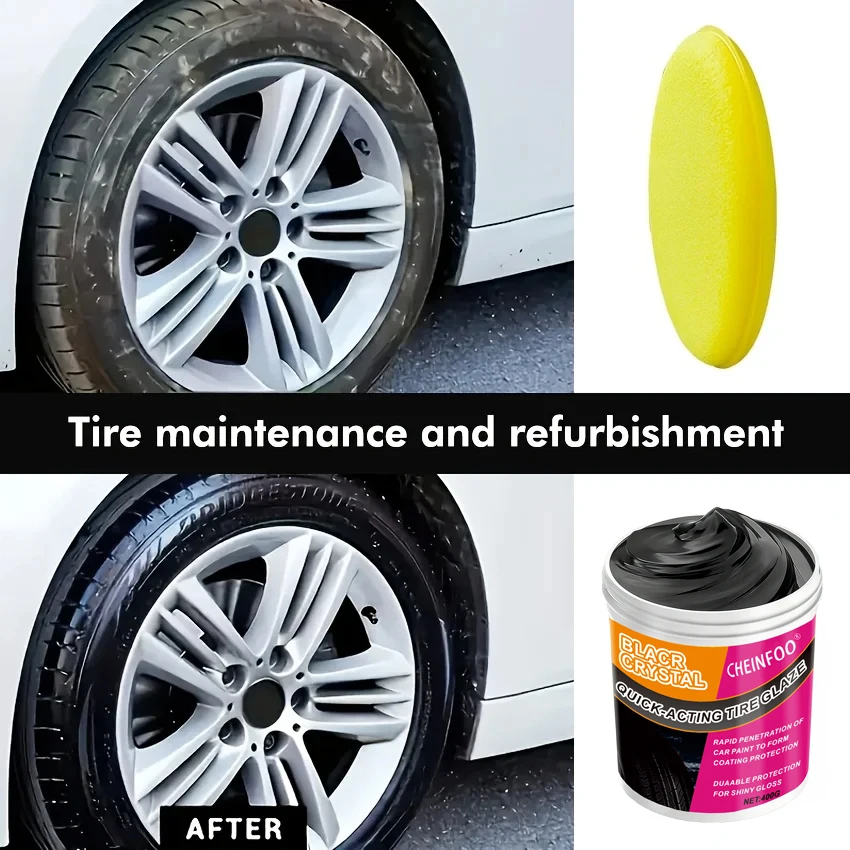 400g/14.1oz Black Tire Wax - Deep Black Shine Long-Lasting Protection Easy Stain Removal Anti-Fouling for Cars and Motorcycles