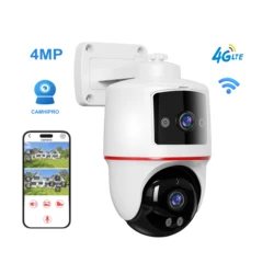 LCLCTEK-cámara panorámica a todo Color, videocámara de seguridad inalámbrica inteligente, CCTV, 4MP, 4G, WIFI, doble lente, IP66, impermeable, CamhiPro