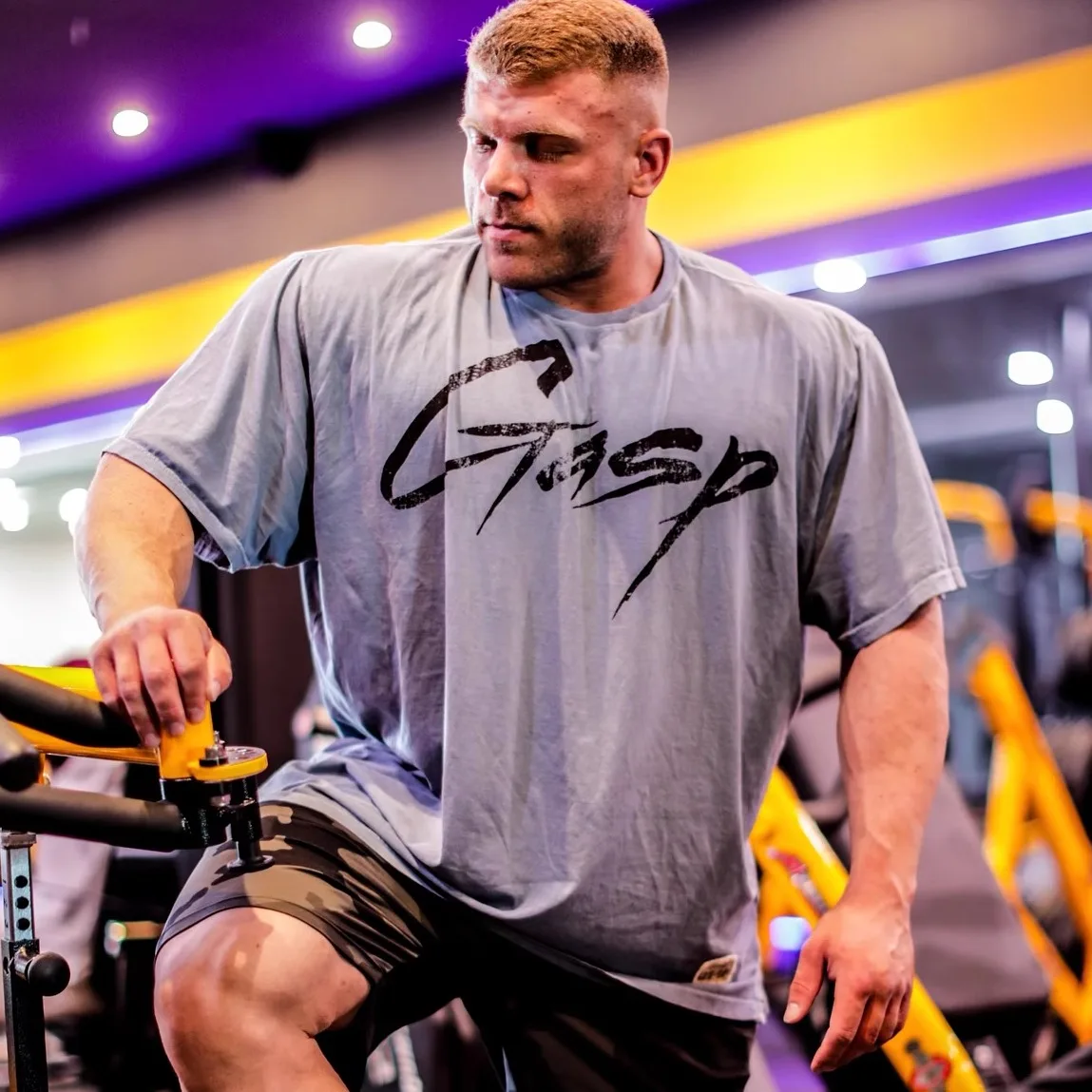 

GASP Pure Cotton round Ne Gym T-irt Men's Loose Large Size Breathable Sport Five-Quarter ort Sve Moisture ng El...