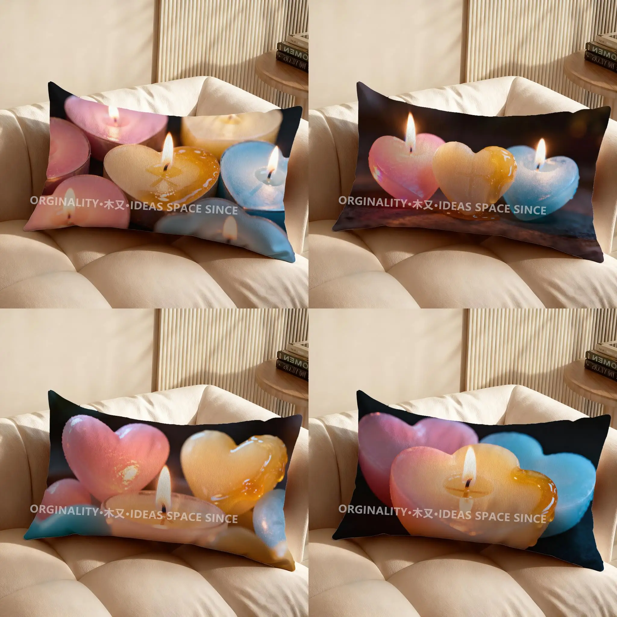 2D Colorful Heart-Shaped Candles Pillow Suitable For Sofa Bedroom Car Pillow Cover Cushion Rectangular Back Cushion