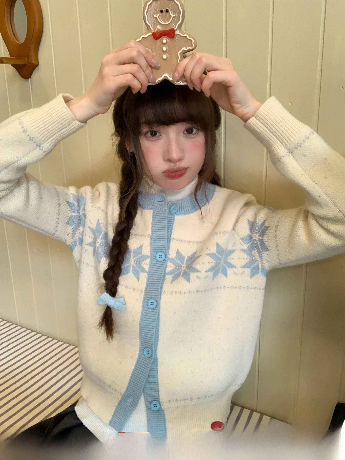 

Женский вязаный кардиган Hello Star Point Fair Isle свободного кроя с длинными рукавами и круглым вырезом, повседневный свитер