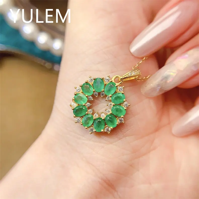 YULEM  3x4mm Natural Emerlad Pendant Silver 925 Pendant for Women Daily Wear Fine Natural Emerald  Pendant