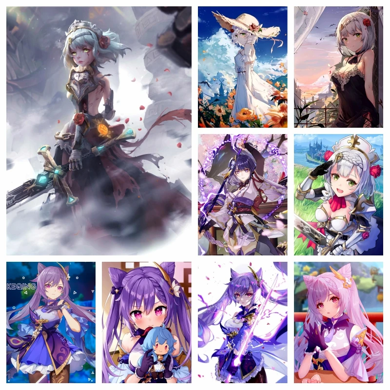 

Anime Game Genshin Impact Diamond Painting AB Full Drills Noelle And Ke Qing Cartoon Angel Cross Stitch Girl's Room Decor