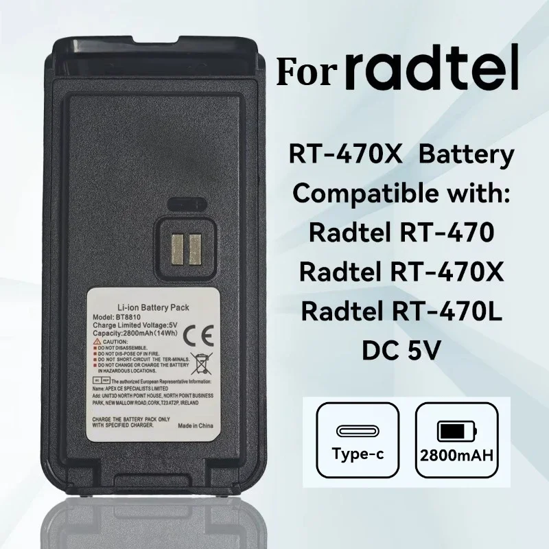 New BT8810 Replacement Battery 2800mAh Li-ion Type-C for Radtel RT-470L RT-470 RT-470X Amateur Radio Walkie Talkie