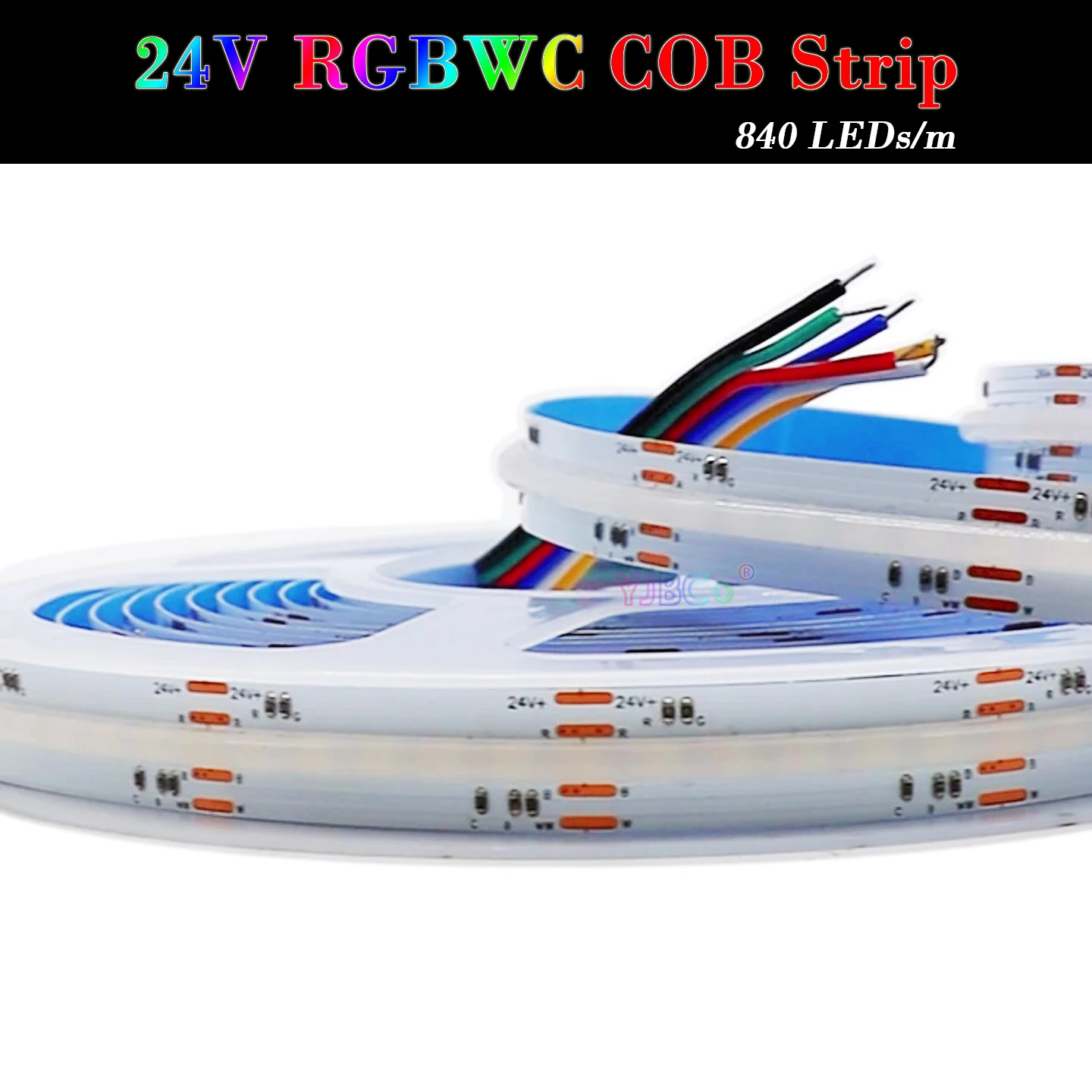 24V 5 in 1 5M RGBWC COB Flexible LED Strip 840LEDs/m atmosphere colorful Light RGBCCT high brightness Lights Tape 12mm White PCB