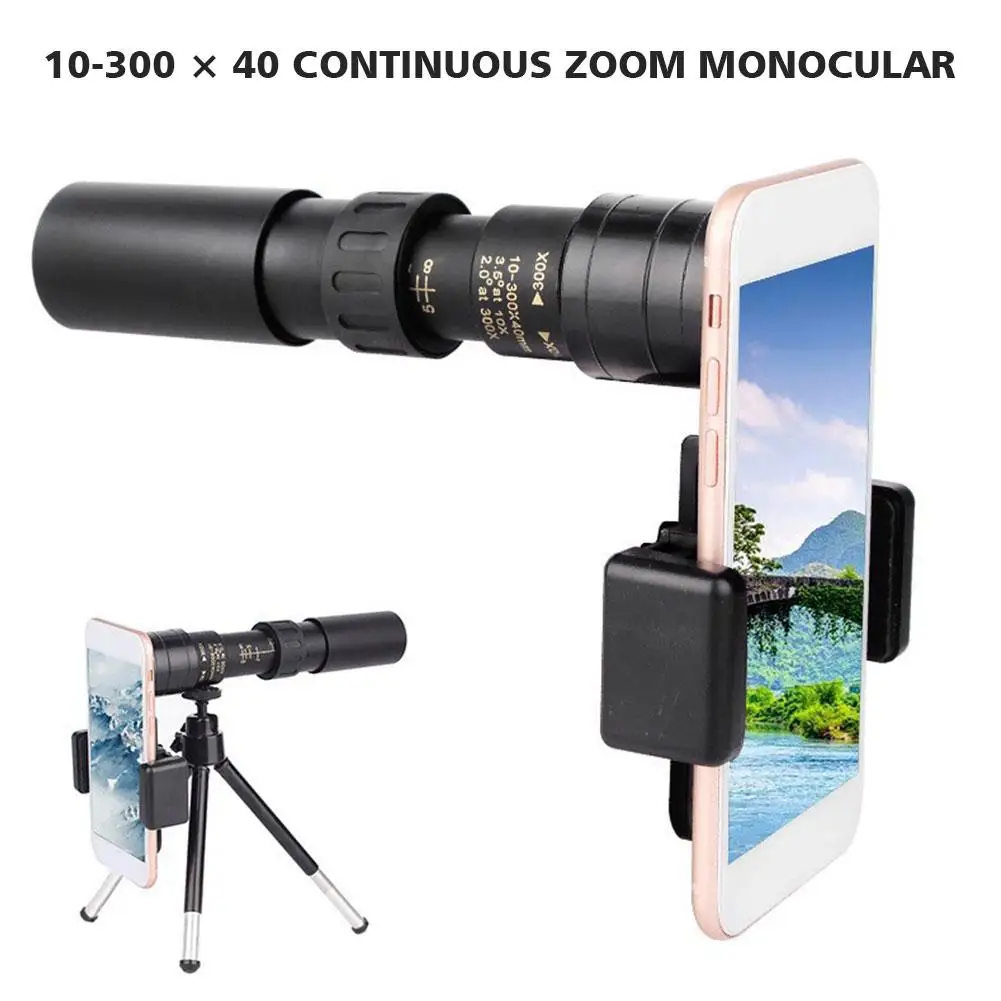 10-300X40 Metal Continuous Zoom Monocular Mobile Phone Camera Adjustable High-definition Telescope Hunt Tourism Scope Outdoor