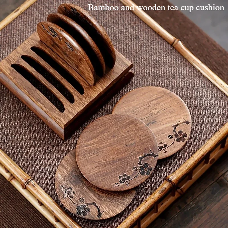 

Chinese Coasters Placemat Bamboo Waterproof Insulation Pad Tea Coffee Cup Pad Kitchen Table Decoration Table Coaster Plate Mat