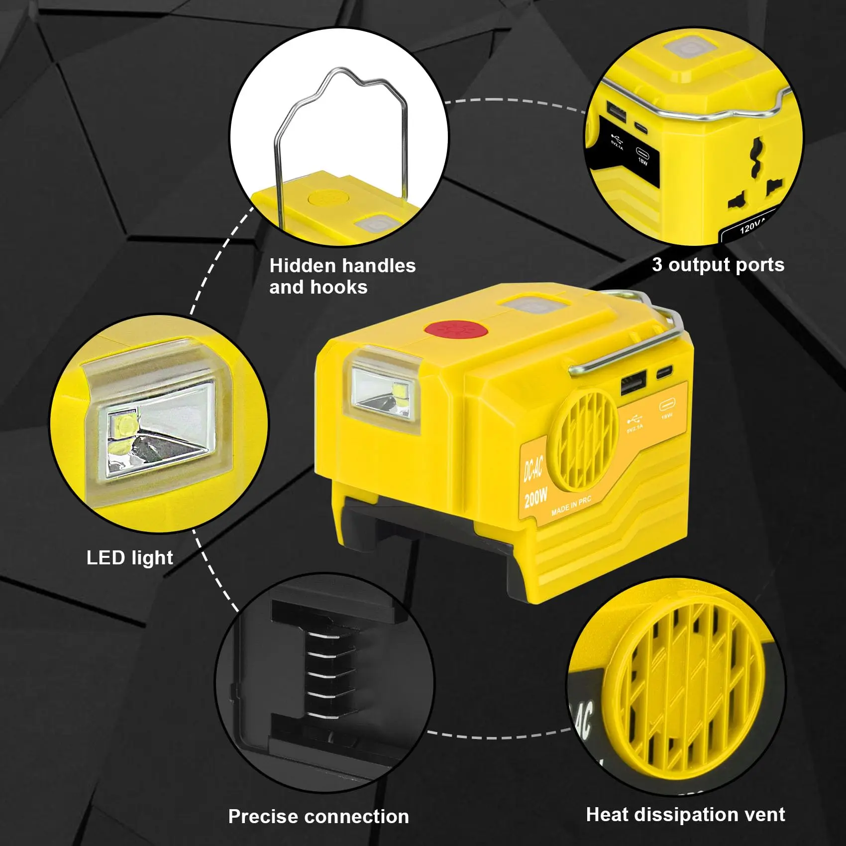 

200W Power Inverter for Dewalt 20V Battery,DC 20V to AC 110-120V Battery Inverter,Portable Power Supply Inverter with AC Outlet