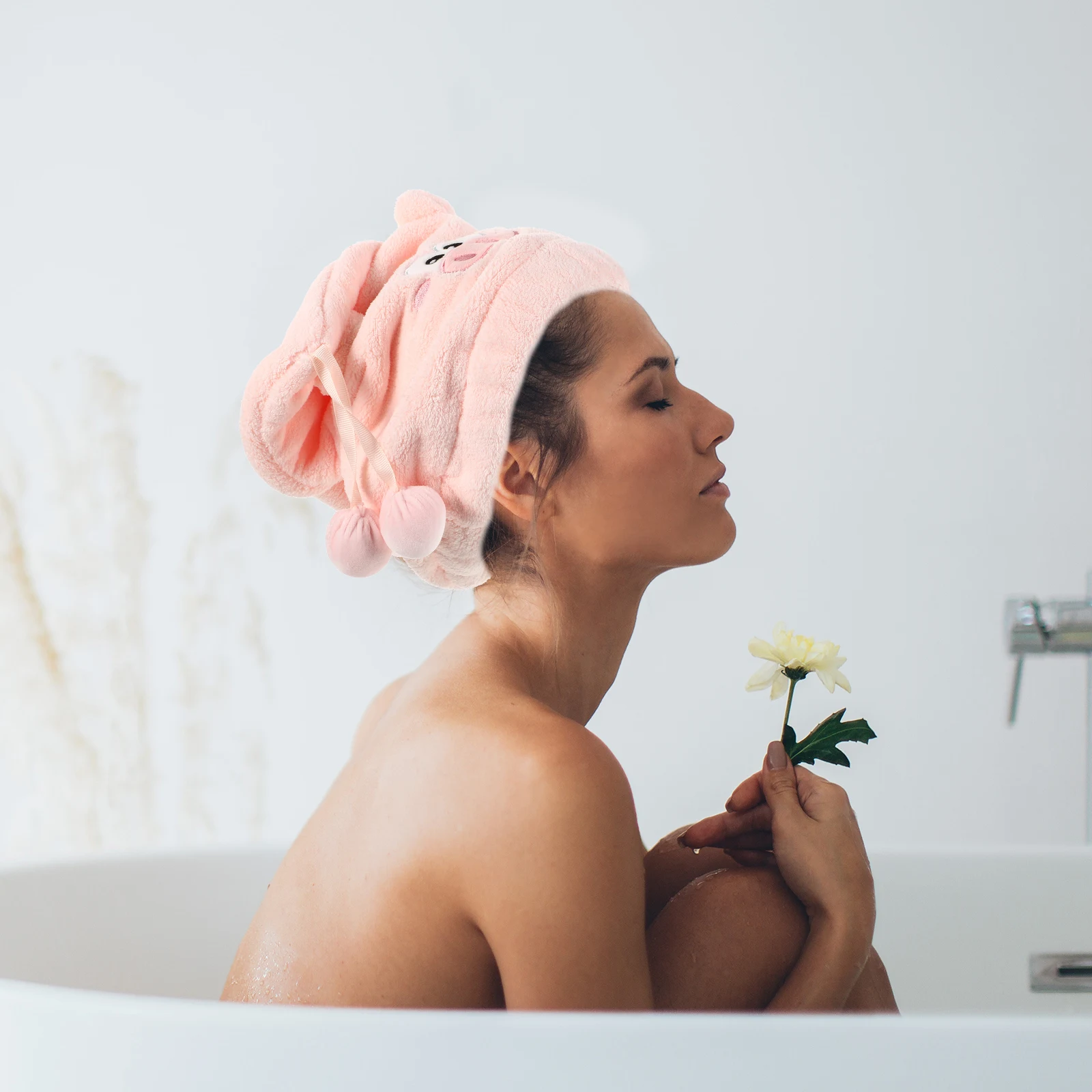 

Shower Cap Dry Hair Cartoon Drying Towel for Girls Cloth Pink Bathroom Hat Women