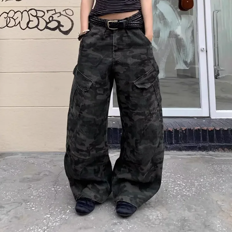 

MWJLPWQ American Retro Loose-Fit Camouflage Pants Men Large Pockets Versatile Street Unisex Jeans Trendy Casual Trousers 14866