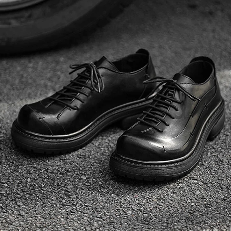 2026 Fashion Oxfords Shoes Mens Business Shoes Thick Sole 2.5cm Brand Party Male Footwear Brown Black Plus Size 45 D737