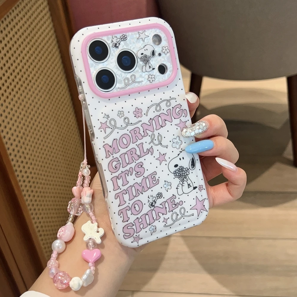 Cute Cartoon Peanut Snoopy Letter Phone Case For iPhone 18 17 16 15 Pro Max Cases Shockproof Hard Cover With lanyard view 4