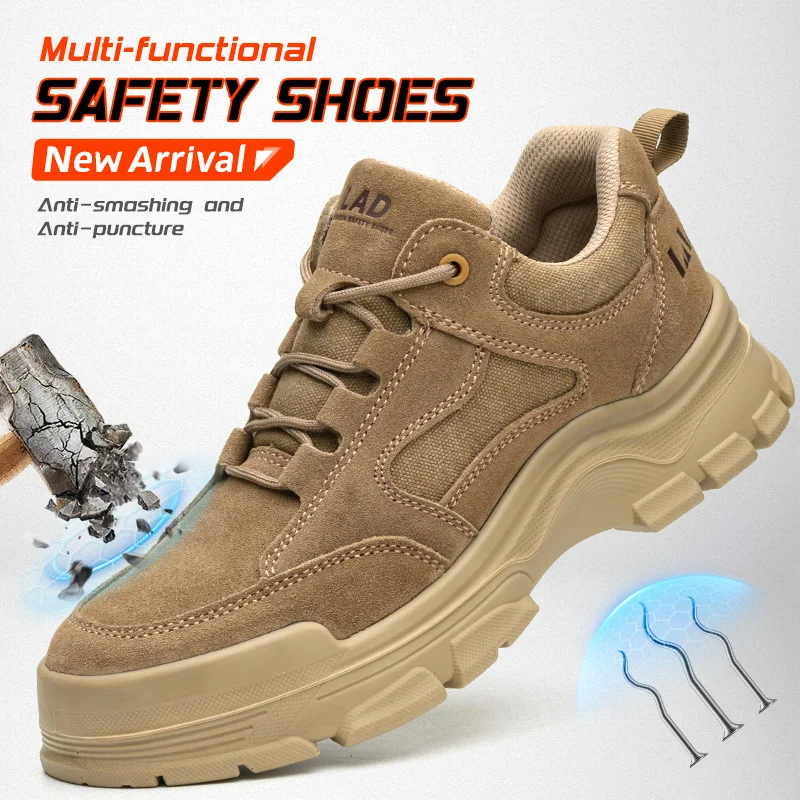 

Leiandun Men's New Cowhide Anti-smash Anti-puncture Lightweight Wear-resistant Insulation Safety Shoes with Plastic Toe