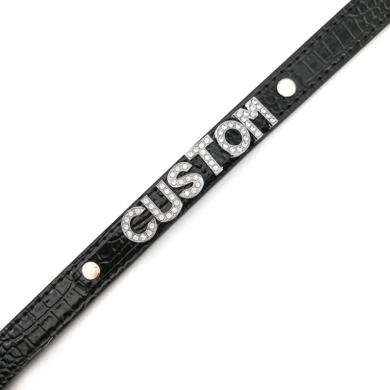 Goth Black Alligator PU Leather Customized Letters Collar Choker Necklace Sexy Role Age Play BDSM Adult Sexy Cosplay Jewelry