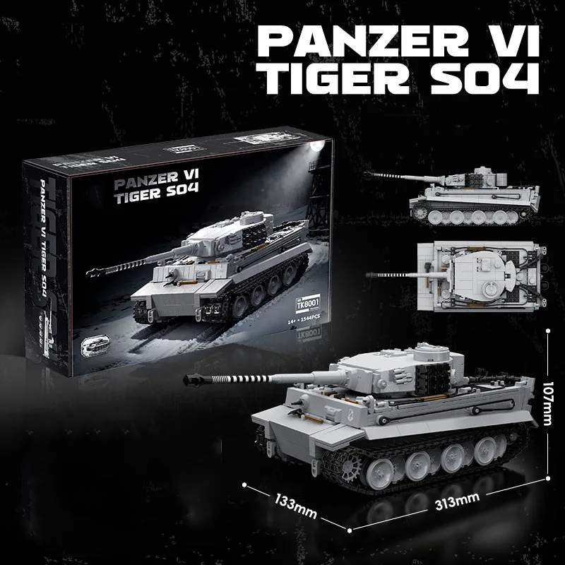 Snow covered Tiger Heavy Tank Sd.Kfz.182  Building Blocks Black Tiger Tracked Armored Vehicle Boy Toy Model TK8001 model view 5