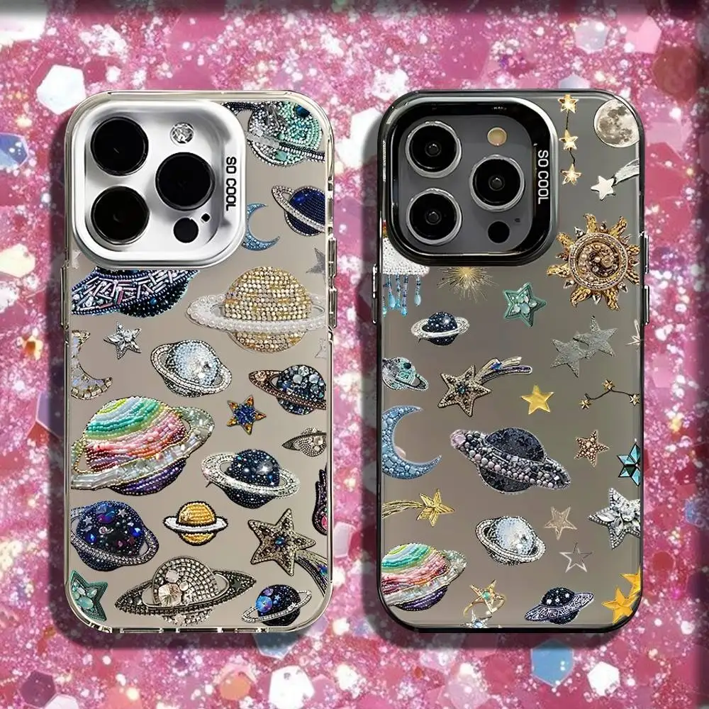 

Spaceship Stars Pattern Phone Case For iPhone 16,15,14,13,12,11,Pro,XS,Max,Plus,Mini,SE Black White Matte Shockproof Cover