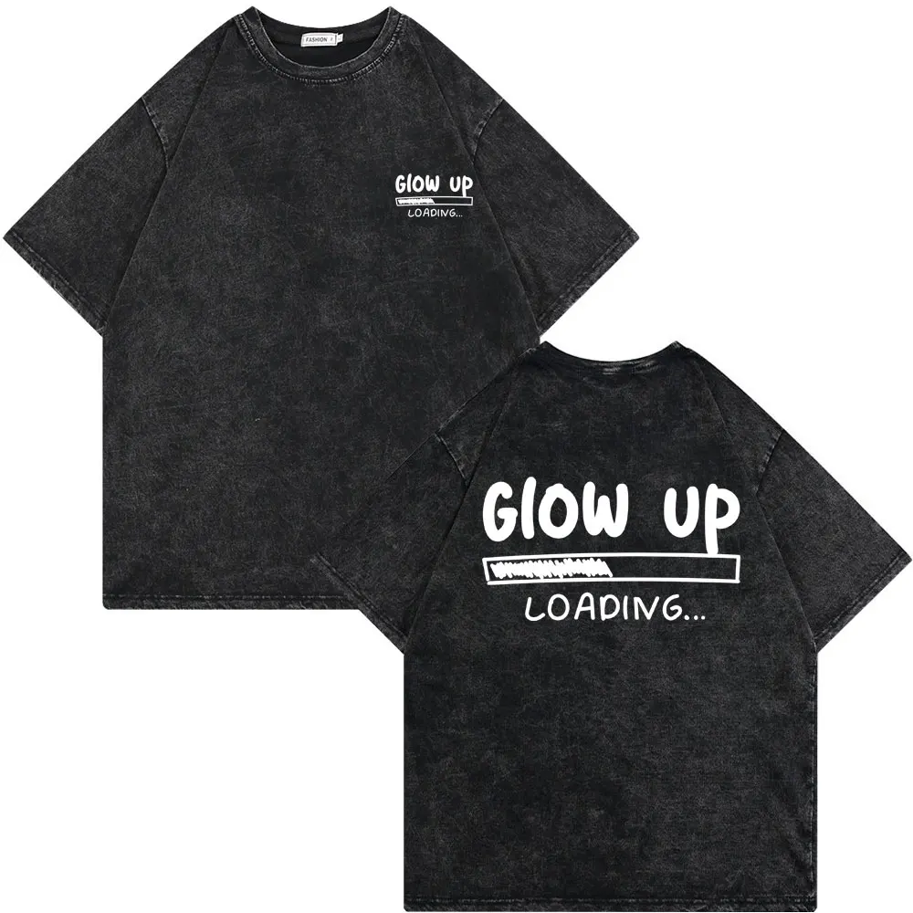 

Vintage Washed Old Glow Up Loading T-shirts Men Funny Fitness Casual Tees Male Weight Lifing Inspirational Gym Pump Cover Tshirt