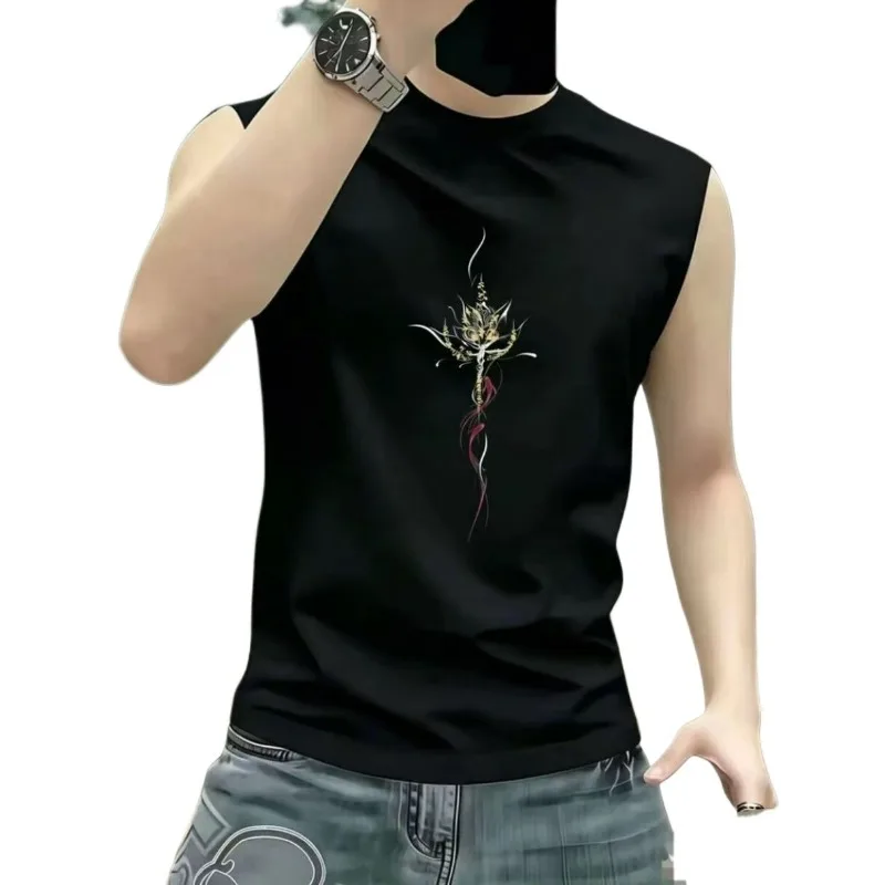 The New Men's Sleeveless Vest Is A Summer Trend Slimming and Printed Round-neck Waistcoat Fashionable