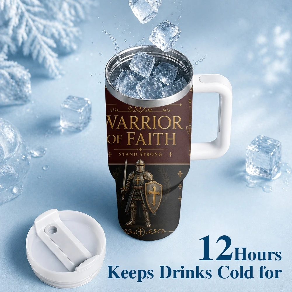 Vintage Gothic Foil Cross Knight Faith Vacuum Flasks 40oz Stainless Steel Insulated Tumbler With & Straw Leakproof Travel Mug