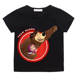 Camiseta con estampado de oso para niños y niñas, camisa de Manga corta de algodón con estampado de dibujos animados, suave, Kawaii