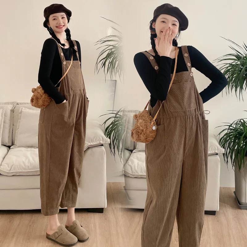 

2024 Spring Casual Maternity Jumpsuits Drawstring Slim Waist Loose Overalls for Pregnant Women Pregnancy Bib Pants