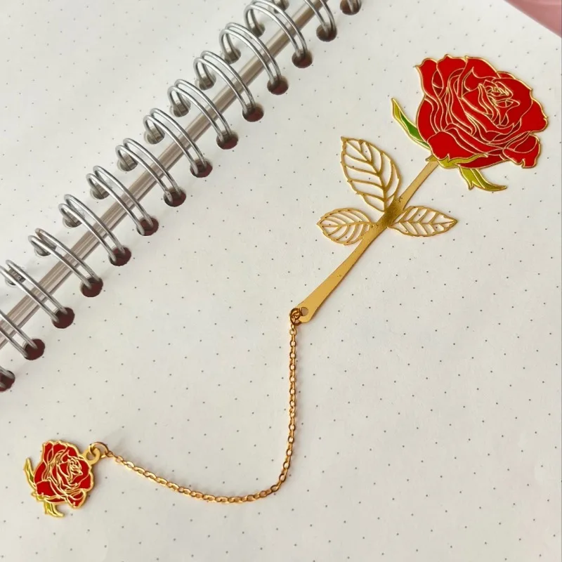 Hollow out rose bookmark with high-end feel, metal minimalist flip book clip, student stationery gift