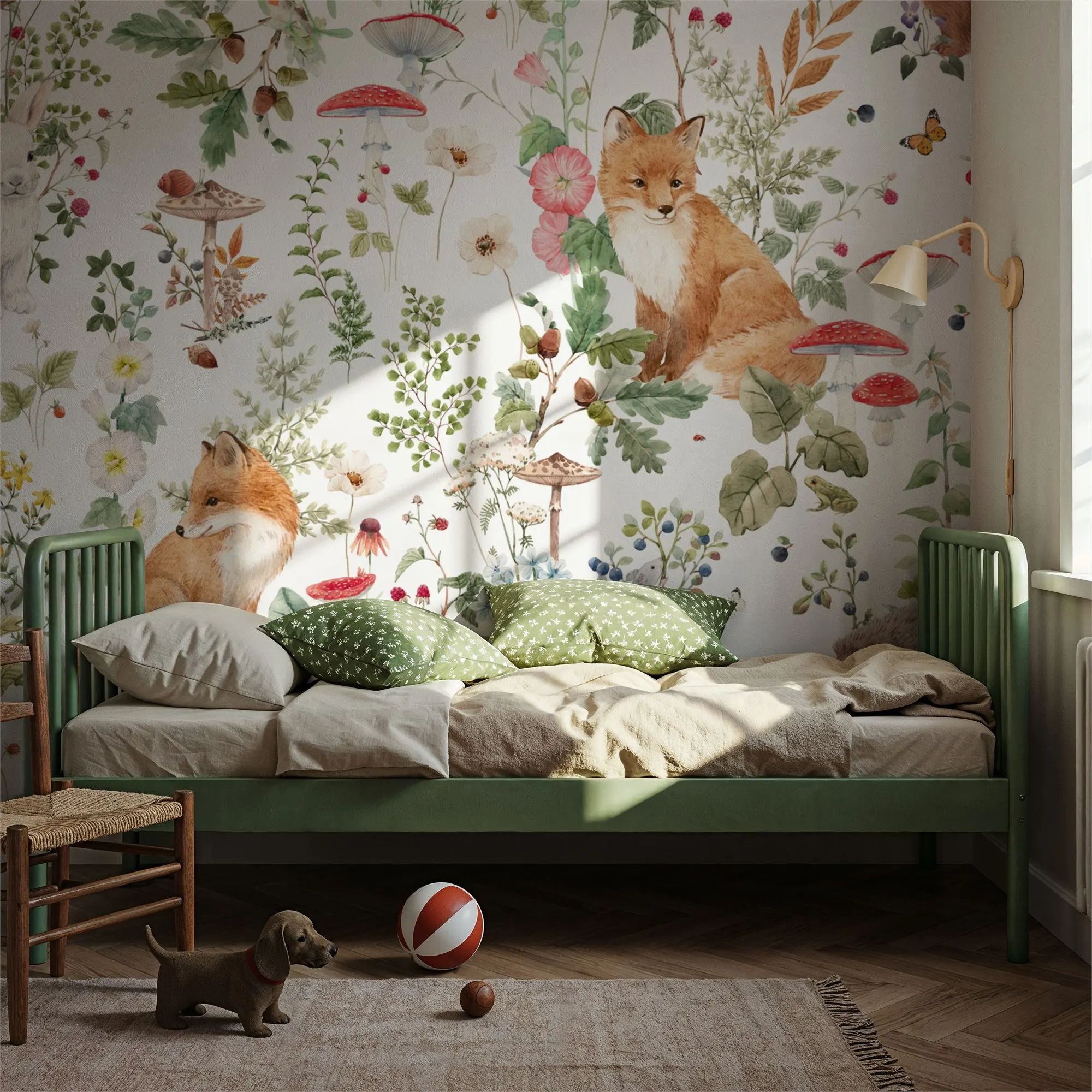 Custom Baby Animals Nordic Fauna White Kids Room Wallpaper Large Peel and Stick Mural Wall Decor
