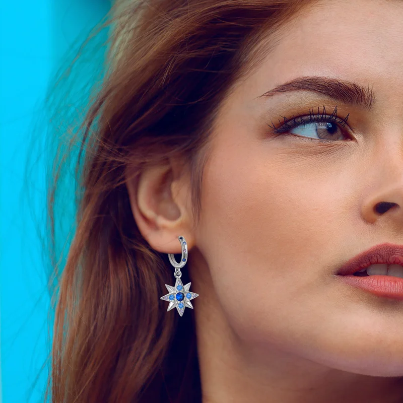 925 Sterling Silver Charms Star and Moon Earrings Studs Double Ring Original Women's Fashionable Exquisite DIY Jewelry Gift