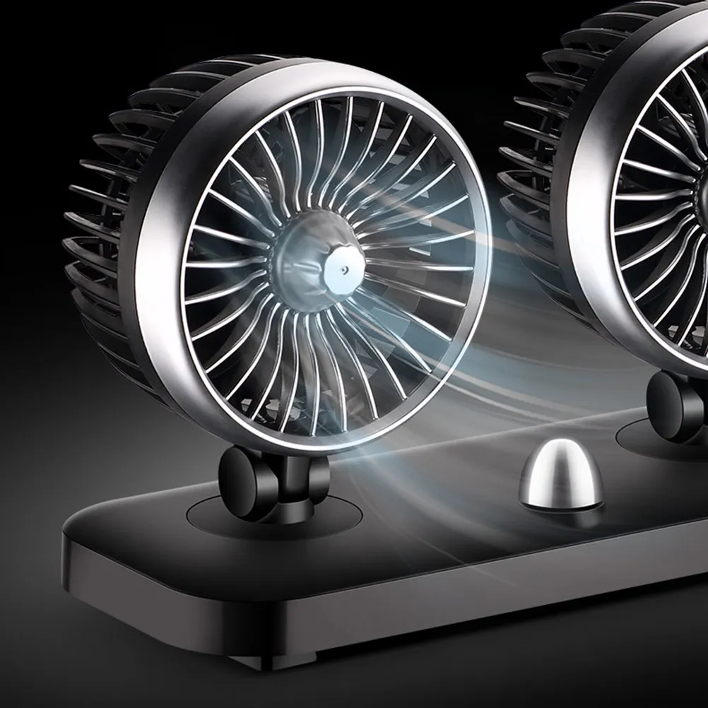 

1 шт. Портативный автомобильный вентилятор с двумя вращающимися головками, 12В, питание от прикуривателя, для внедорожников, фургонов, грузовиков, лодок, с низким уровнем шума