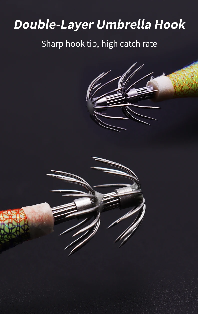 ZYZHE Holz-Garnelen-Angelköder Leuchtender Künstlicher Tintenfisch-Jig mit Blei-Oktopus-Haken Meeresfischen Tintenfisch-Köder – Detail 1