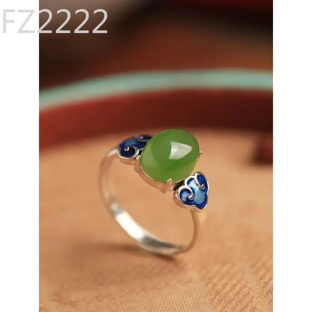 Open ring women's enamel ruyi greenstone ring high-end new explosion