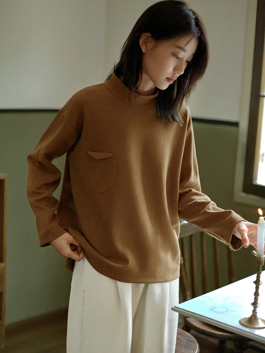 

Свободная трикотажная хлопковая футболка, повседневная, в стиле арт, базовый слой, осень-зима, новая, с эффектом стройности, прямой крой, для повседневной носки