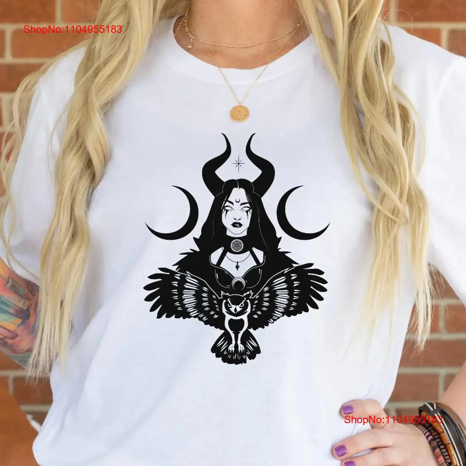 

Футболка HECATE Goddess, костюм королевы с рогами совы, страшная мифология, греческий наряд, винтажная стираная дышащая уличная одежда, слегка