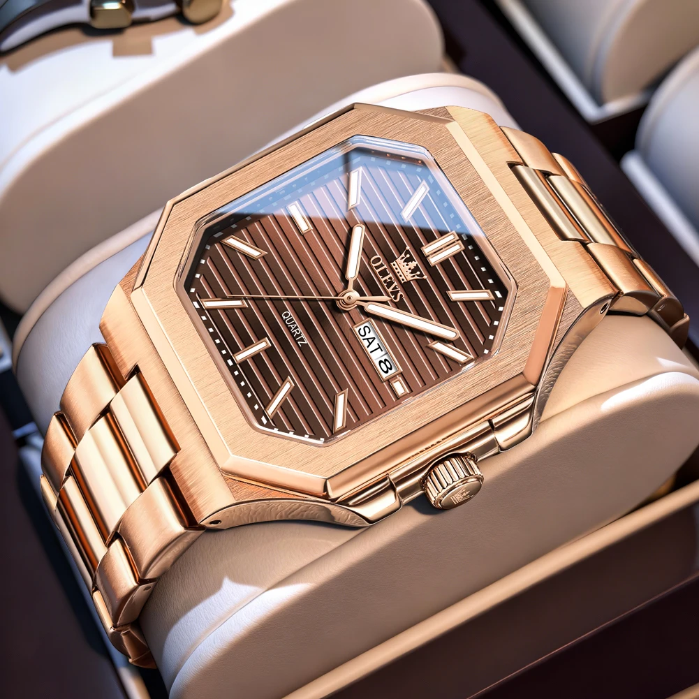 

OLEVS New Octagonal Dial Sports Quartz Watch for Men Fashion Watches Mens Stainless Steel Strap Waterproof Luxury Wristwatch