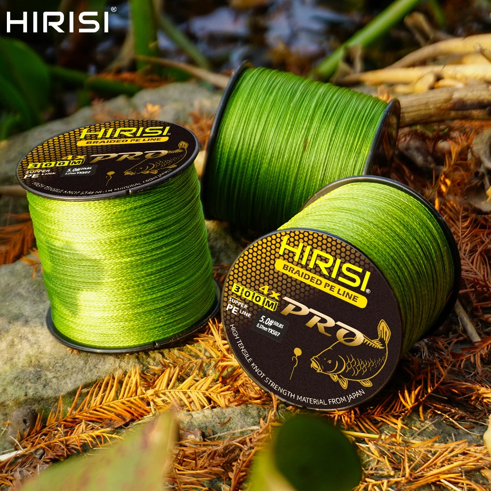 Hirisi Karpfen-Angelschnur 4-fach Geflochten 300M PE-Schnur 15-70LB Multifilament Angelschnur Glatt