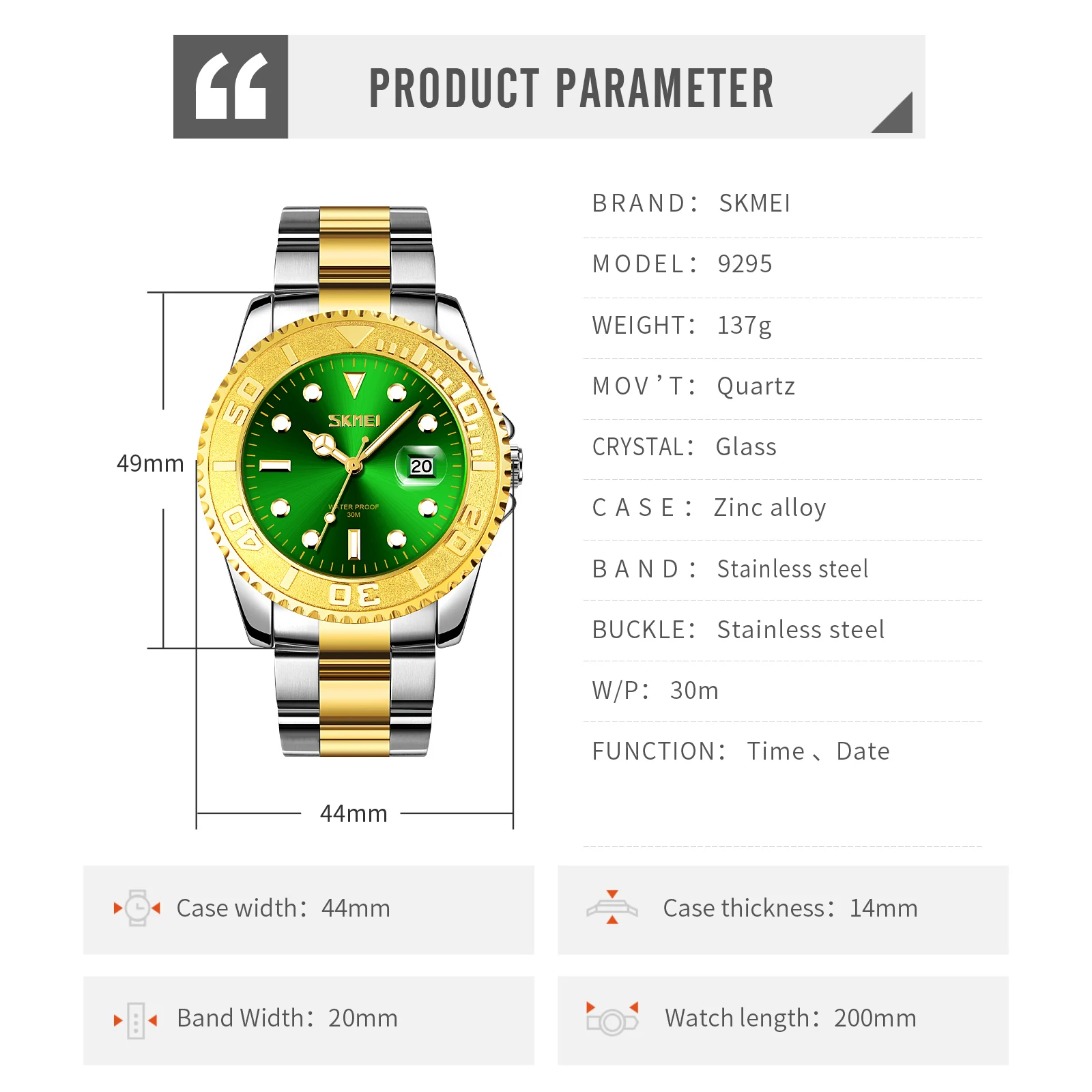 Imagem -05 - Skmei Classic Luxury Green Water Ghost Ver Waterproof Zero Radiação Luminous Rotatable Bezel Quartz Ver 9295