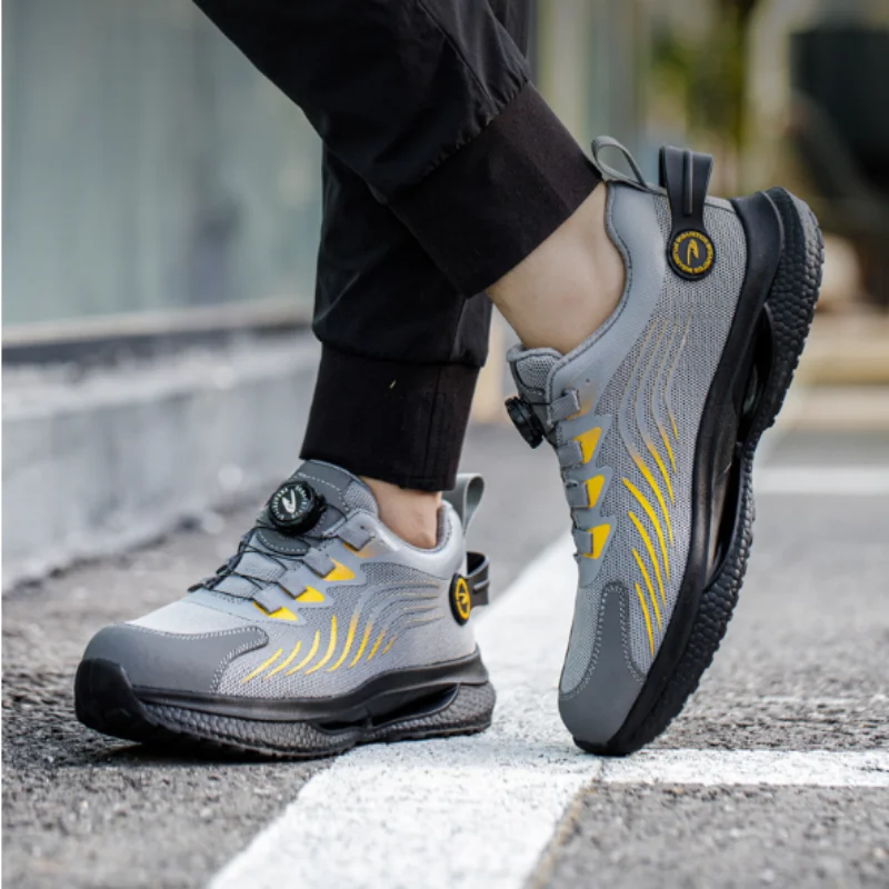 Rotating Button New Safety Shoes Men Anti-smash Anti-puncture Work Shoes Fashion Men Sport Shoes Security Protective Boots Men view 5