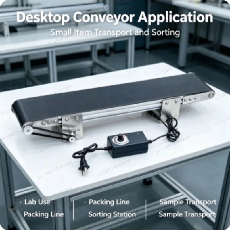 12x50cm Metal Desktop Conveyor Belt Small Assembly Line Electric Conveyor Belt Student Friction Experiment Teaching AC100-240V