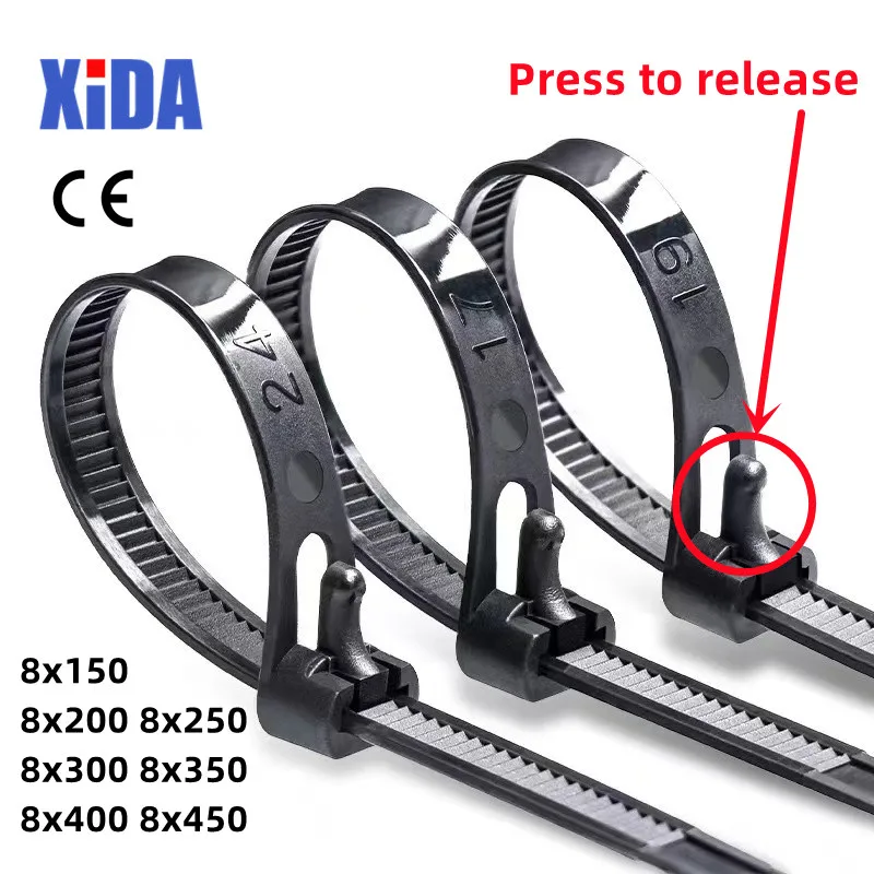 Releasable Nylon Cable Ties May Loose Slipknot Tie Reusable Packaging Plastic Zip Tie Wrap Strap 8*150/200/250/300/350/400/450